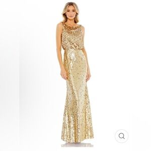 Mac Duggal 93645 Sequin Sleeveless High Neck Gold